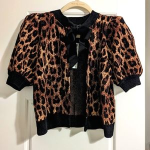 Alice and Olivia Kitty Leopard Puff-Sleeve Cardigan